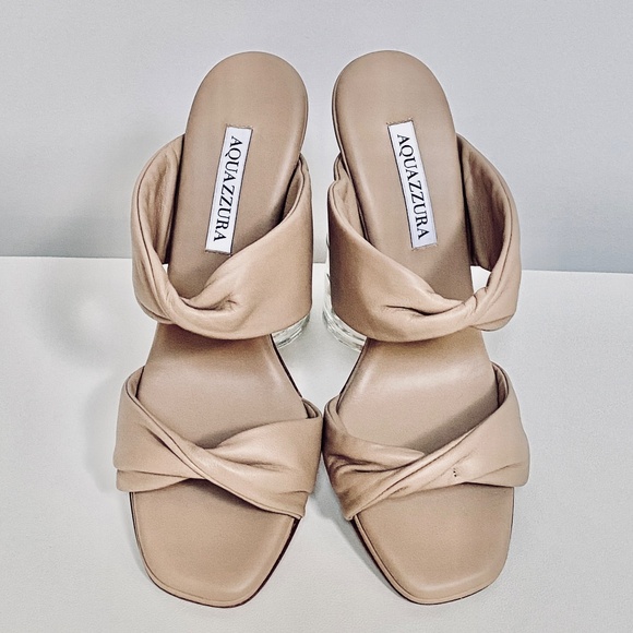 Aquazzura New Nude Twist Nappa Leather Slide Sandal 95 Heels Sz 38/US8 NEW